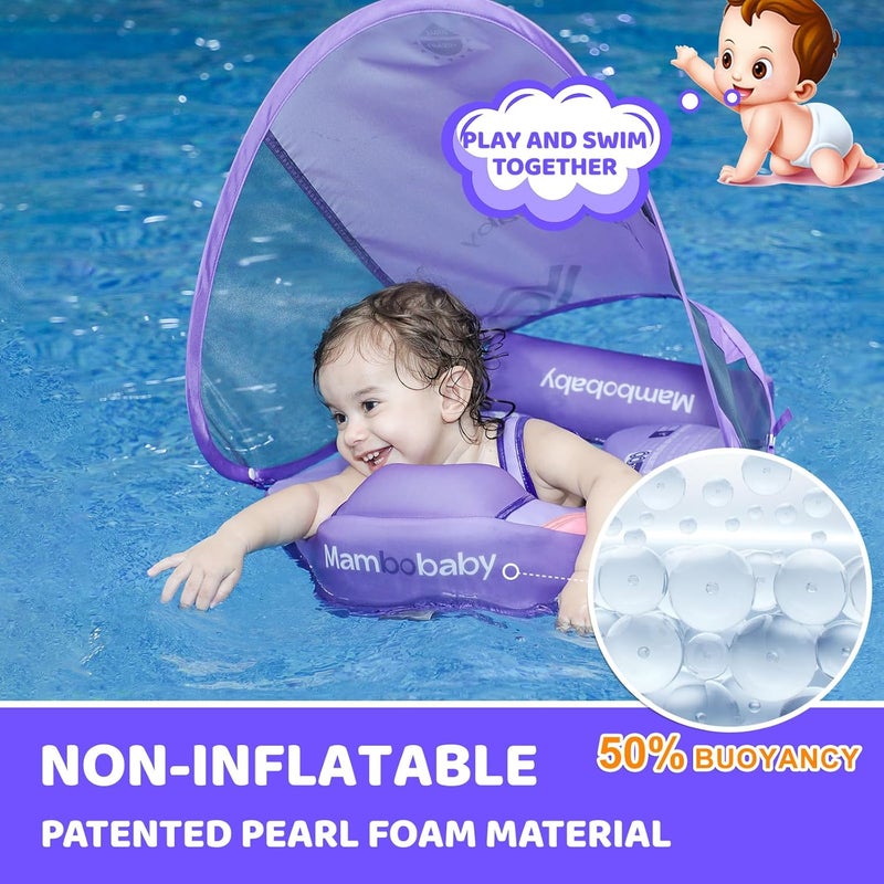 28°C Mambobaby Baby Float with Canopy & Tail Non-Inflatable Baby Swim Float Upgrade Soft Infant Pool Float Sun Protection Newborn Pool Float 3-24 Months Skin-Friendly Material for Toddler Boys Girls - Image 2